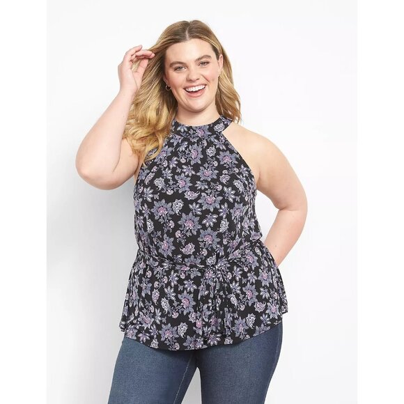 Lane Bryant Swing Halter Neck Belted Knit Top 26/28 - Picture 1 of 3